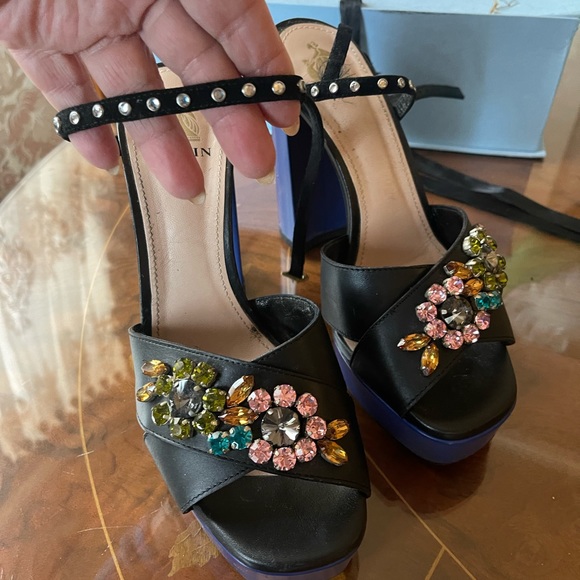 Lanvin Paris women’s platform wedges crystal embellished front sandals s… - Picture 2 of 16